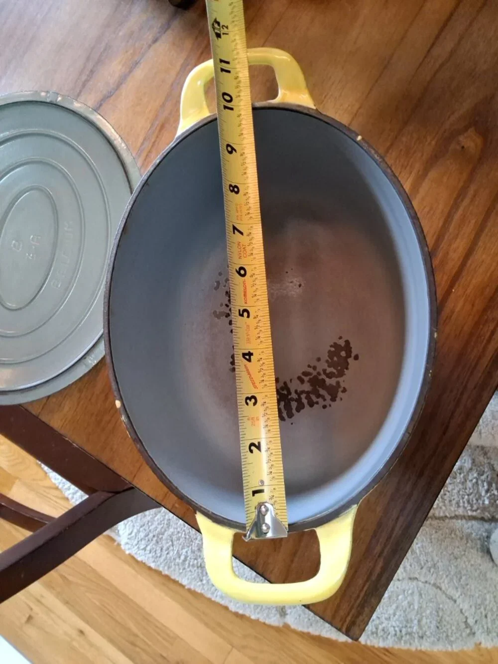 Vintage Descoware Belgium Enamel Cast Iron Casserole FE 8 3-A w/Yellow Lid
